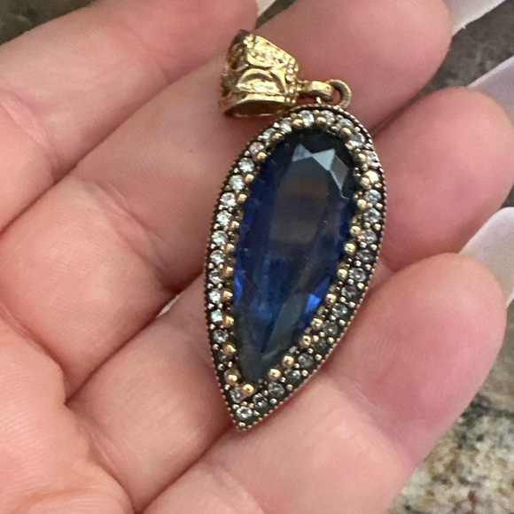 Turkish Two Tone Sterling Sapphire CZ Pendant - Picture 9 of 9